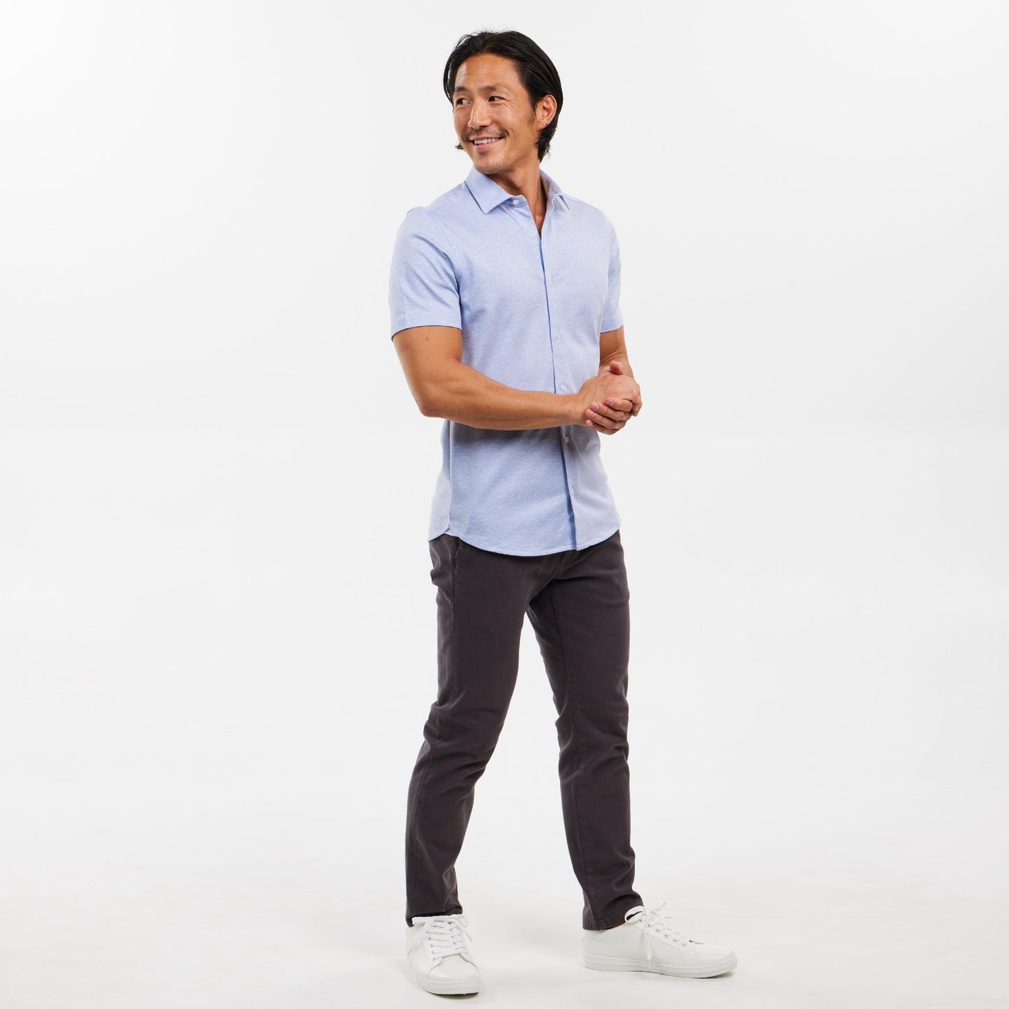Light Blue Mélange Short Sleeve Performance Stretch Shirt