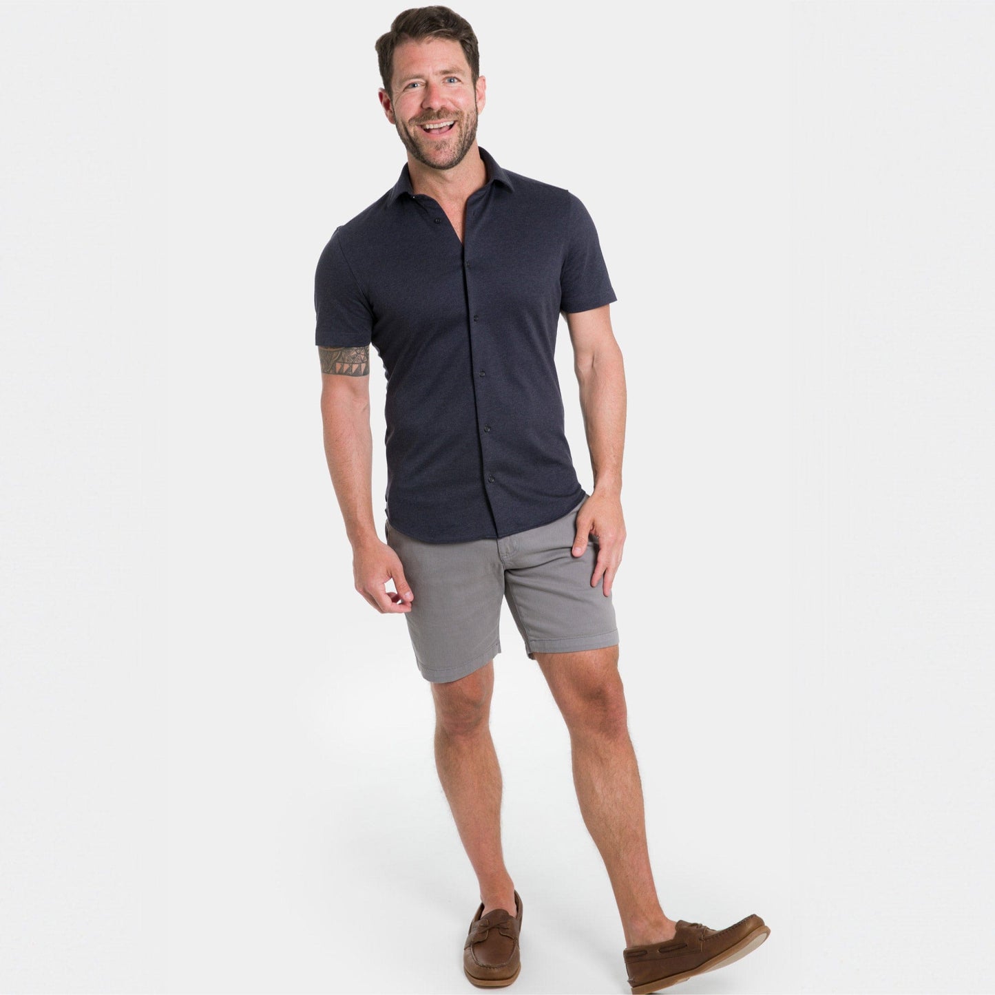 Navy Mélange Short Sleeve Performance Stretch Shirt