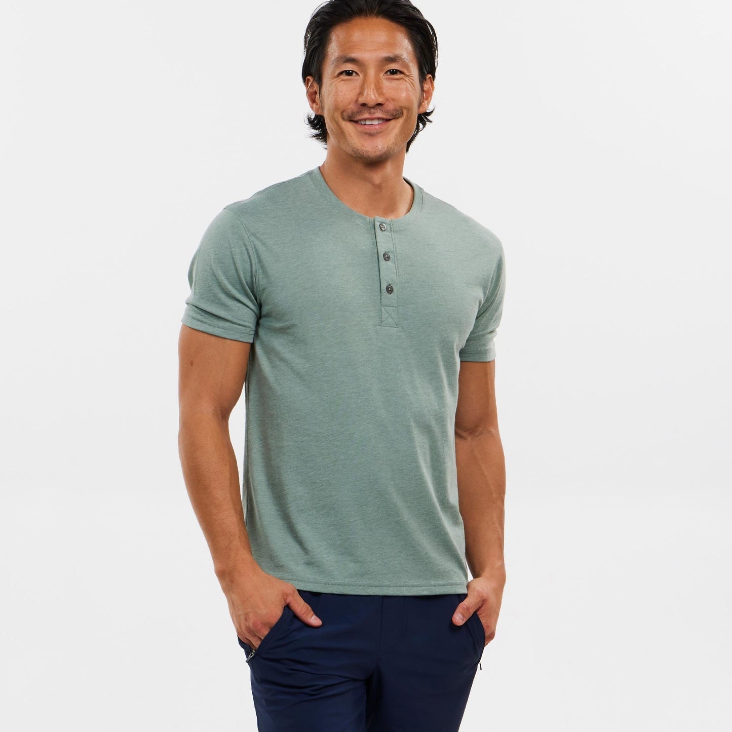 Lightweight Heathered Sage Short Sleeve Henley