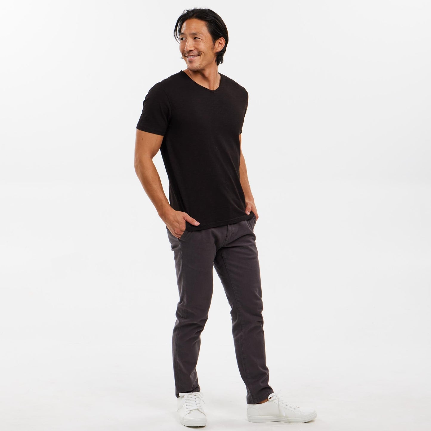 Lightweight Washed Black V Neck Tee