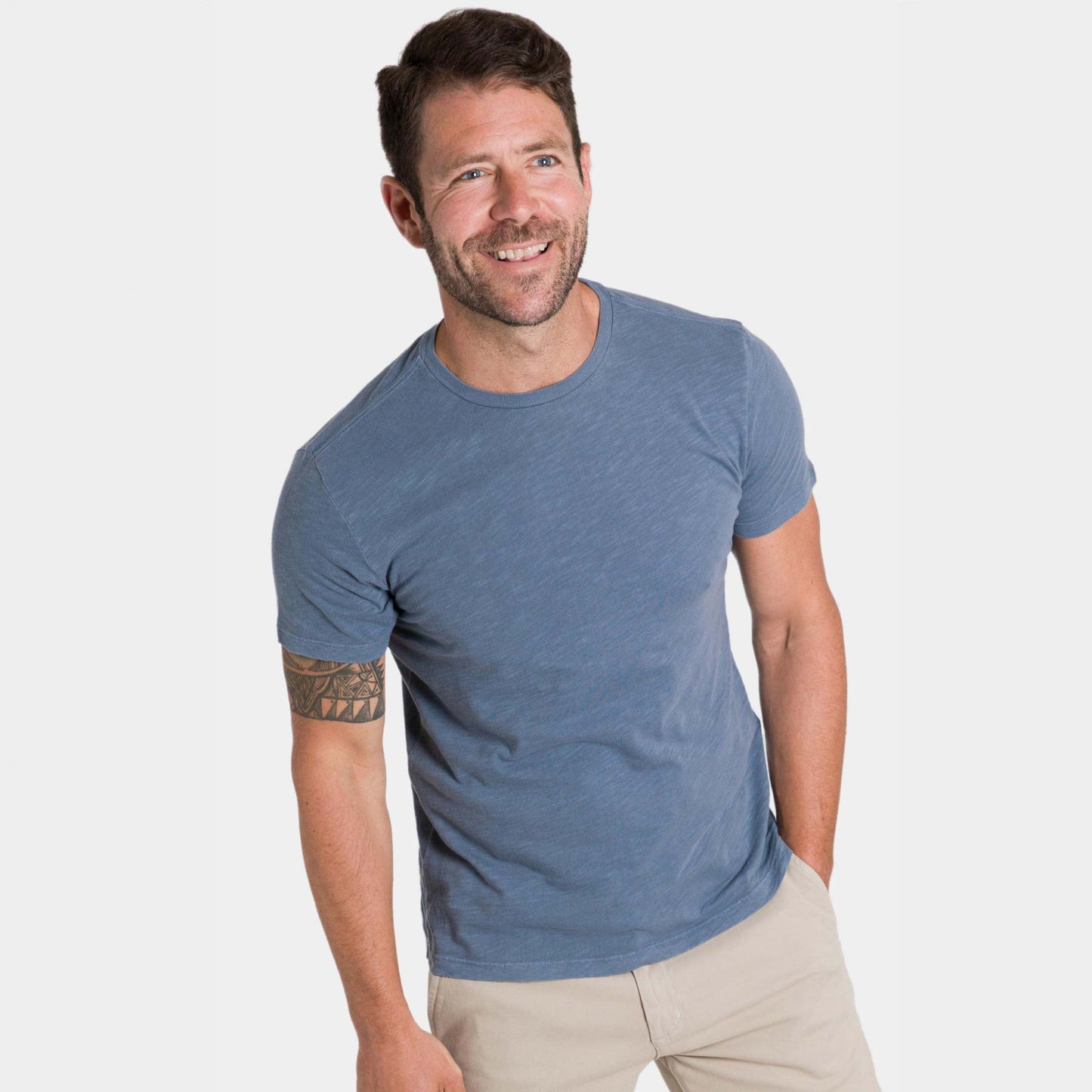 Lightweight Washed Blue Crew Neck Tee