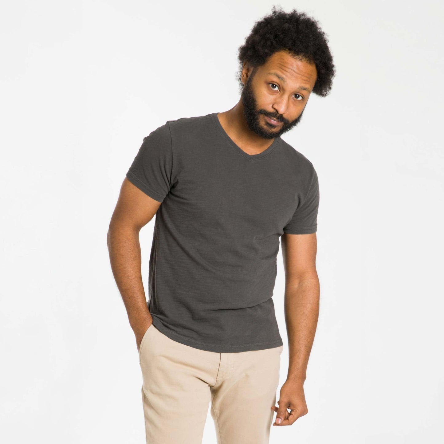 Lightweight Washed Charcoal V Neck Tee