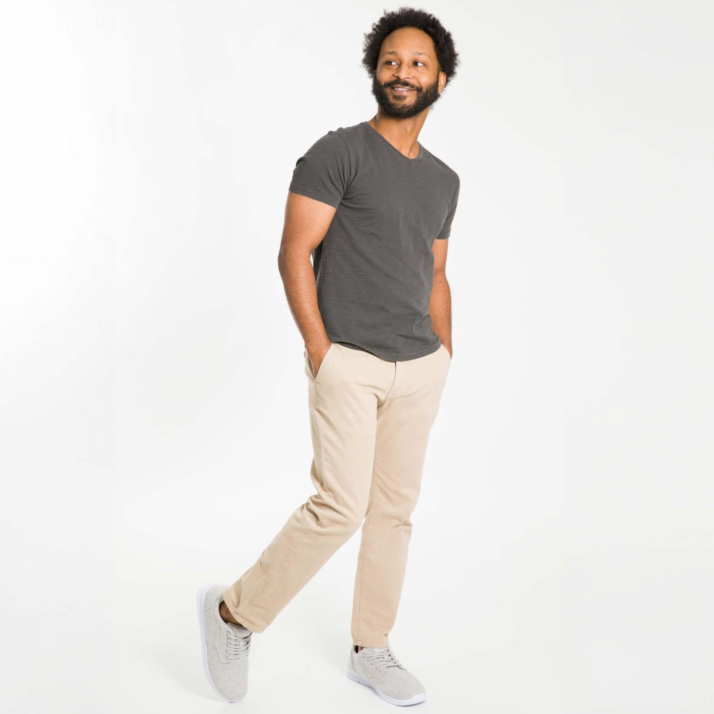 Lightweight Washed Charcoal V Neck Tee
