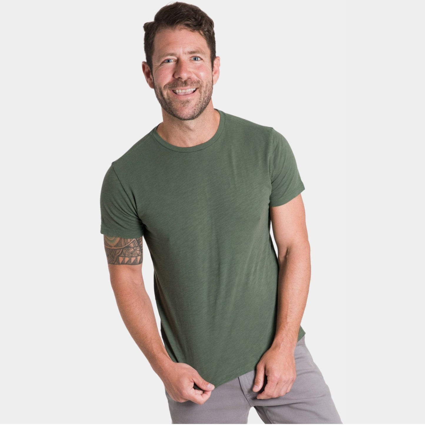 Lightweight Washed Dark Green Crew Neck Tee