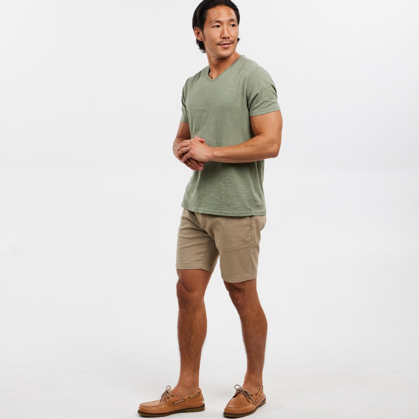 Lightweight Washed Muted Green V Neck Tee