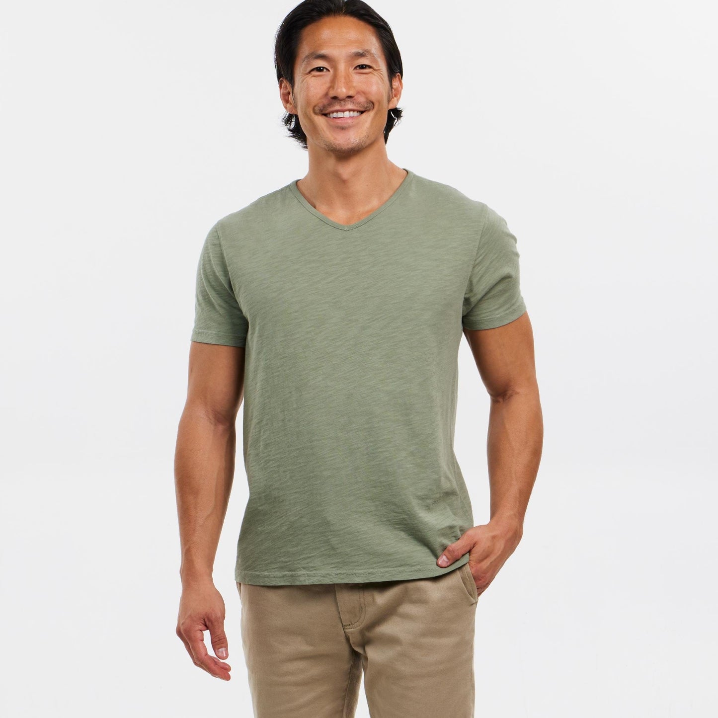 Lightweight Washed Muted Green V Neck Tee