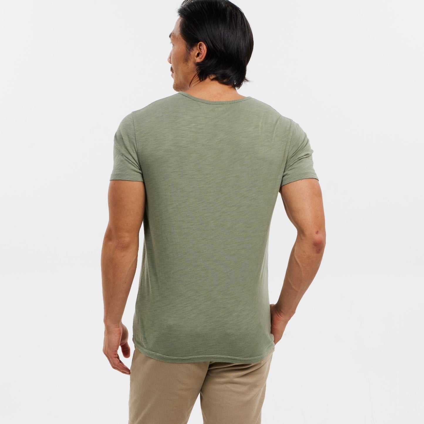 Lightweight Washed Muted Green V Neck Tee