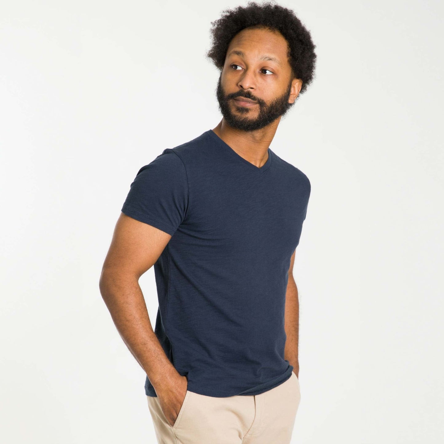 Lightweight Washed Navy V Neck Tee