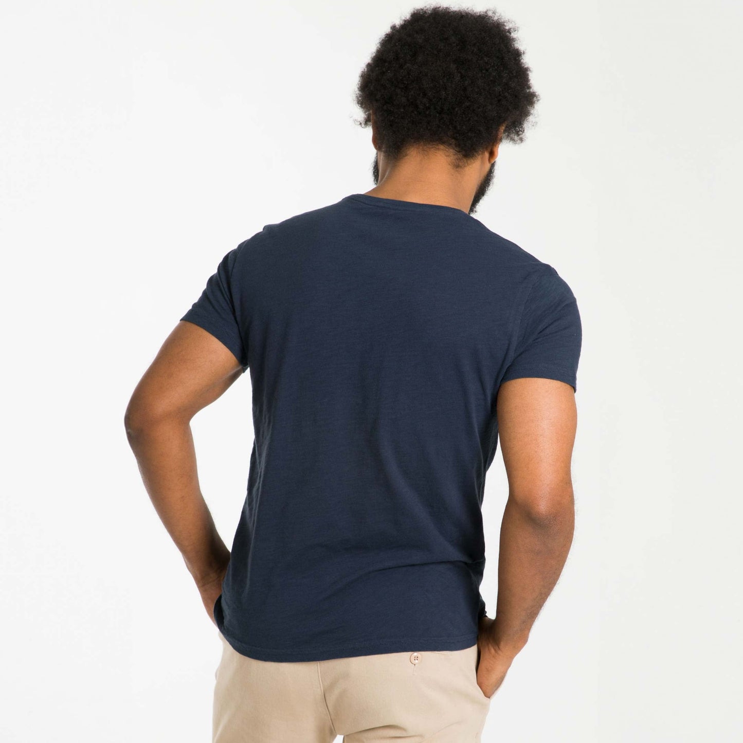Lightweight Washed Navy V Neck Tee