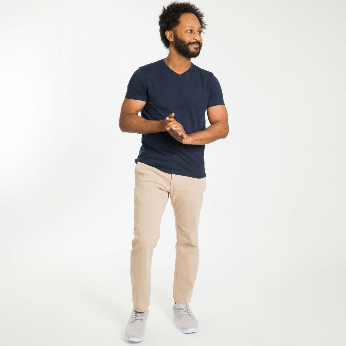 Lightweight Washed Navy V Neck Tee