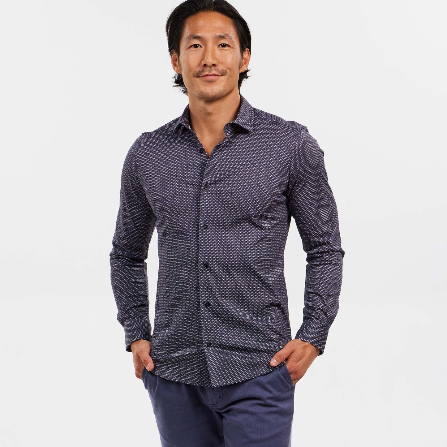 Navy Print Mélange Performance Stretch Shirt