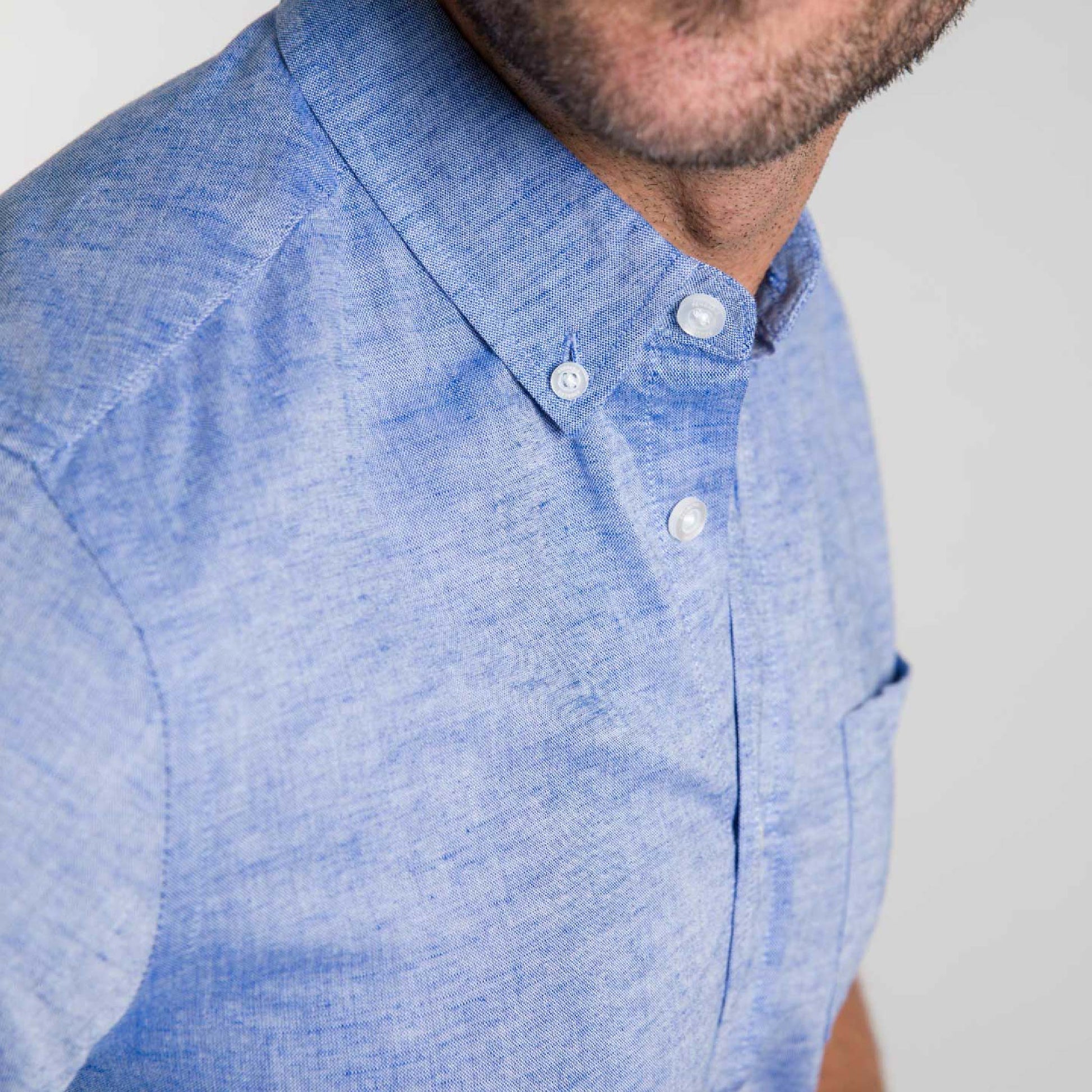 Blue Linen Short Sleeve Shirt