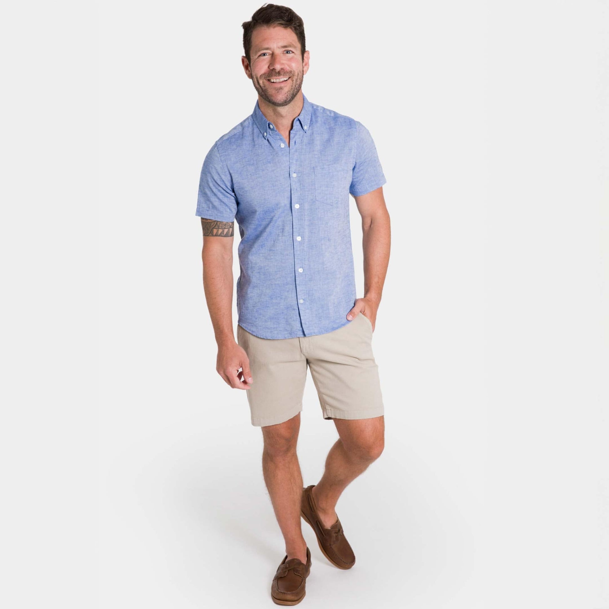 Blue Linen Short Sleeve Shirt