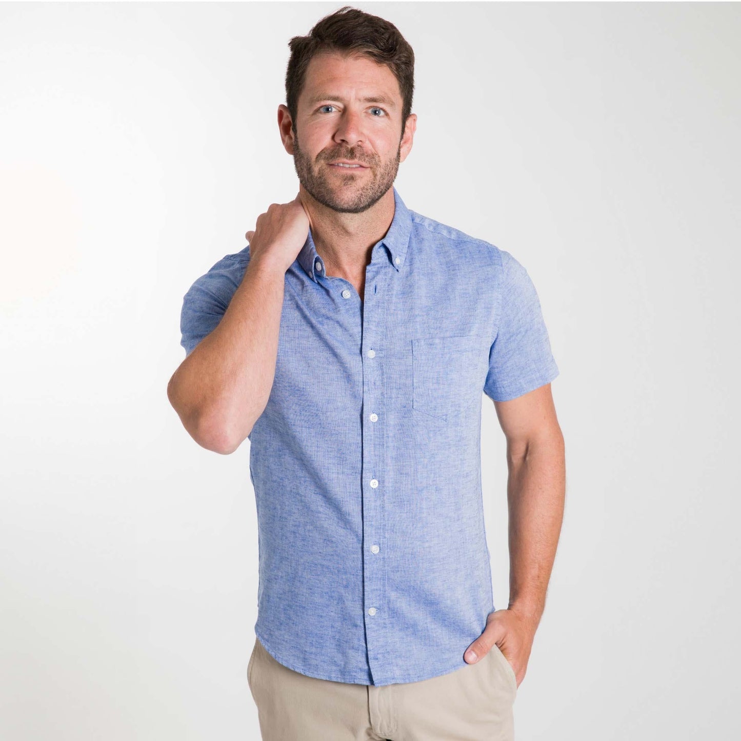 Blue Linen Short Sleeve Shirt