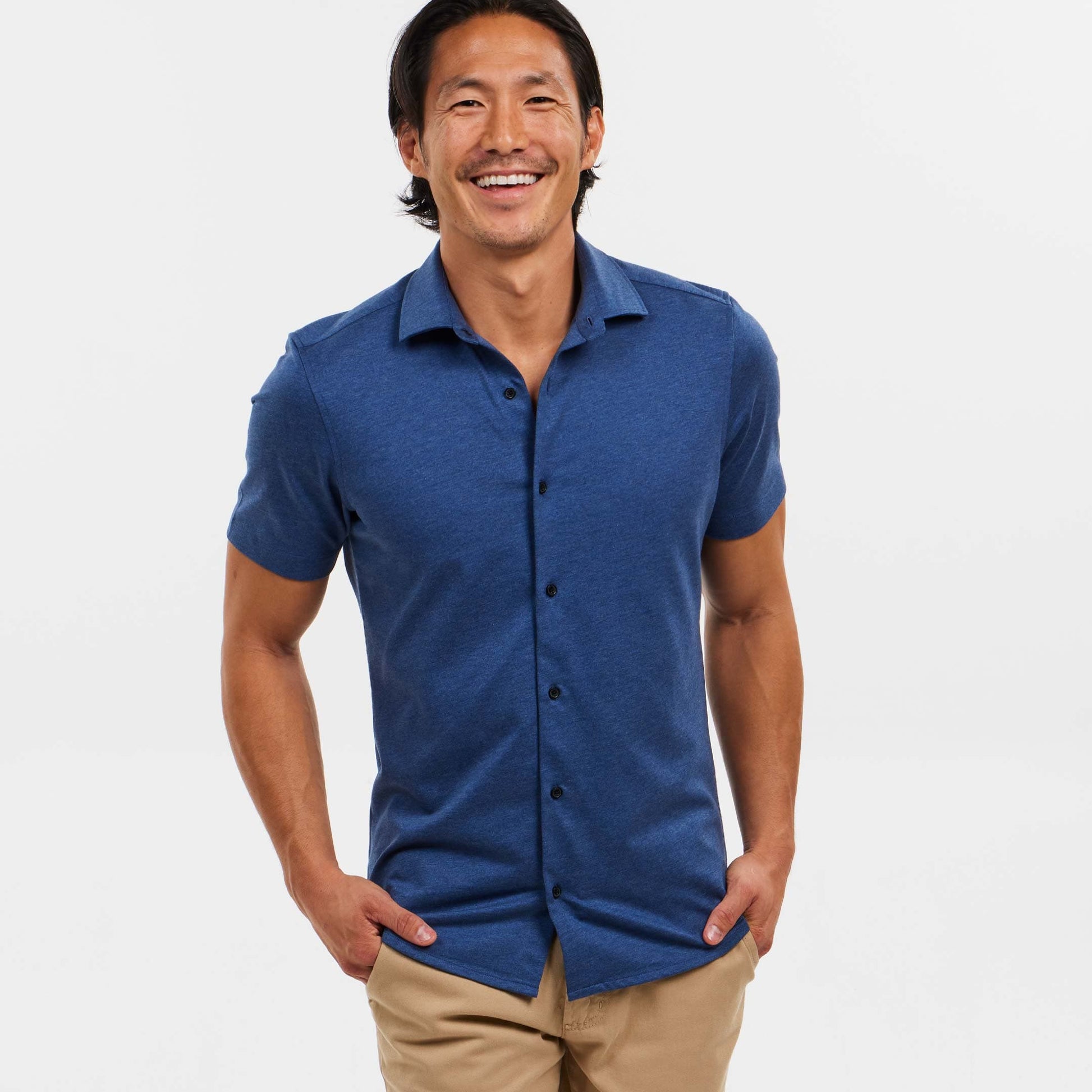 Indigo Mélange Short Sleeve Performance Stretch Shirt