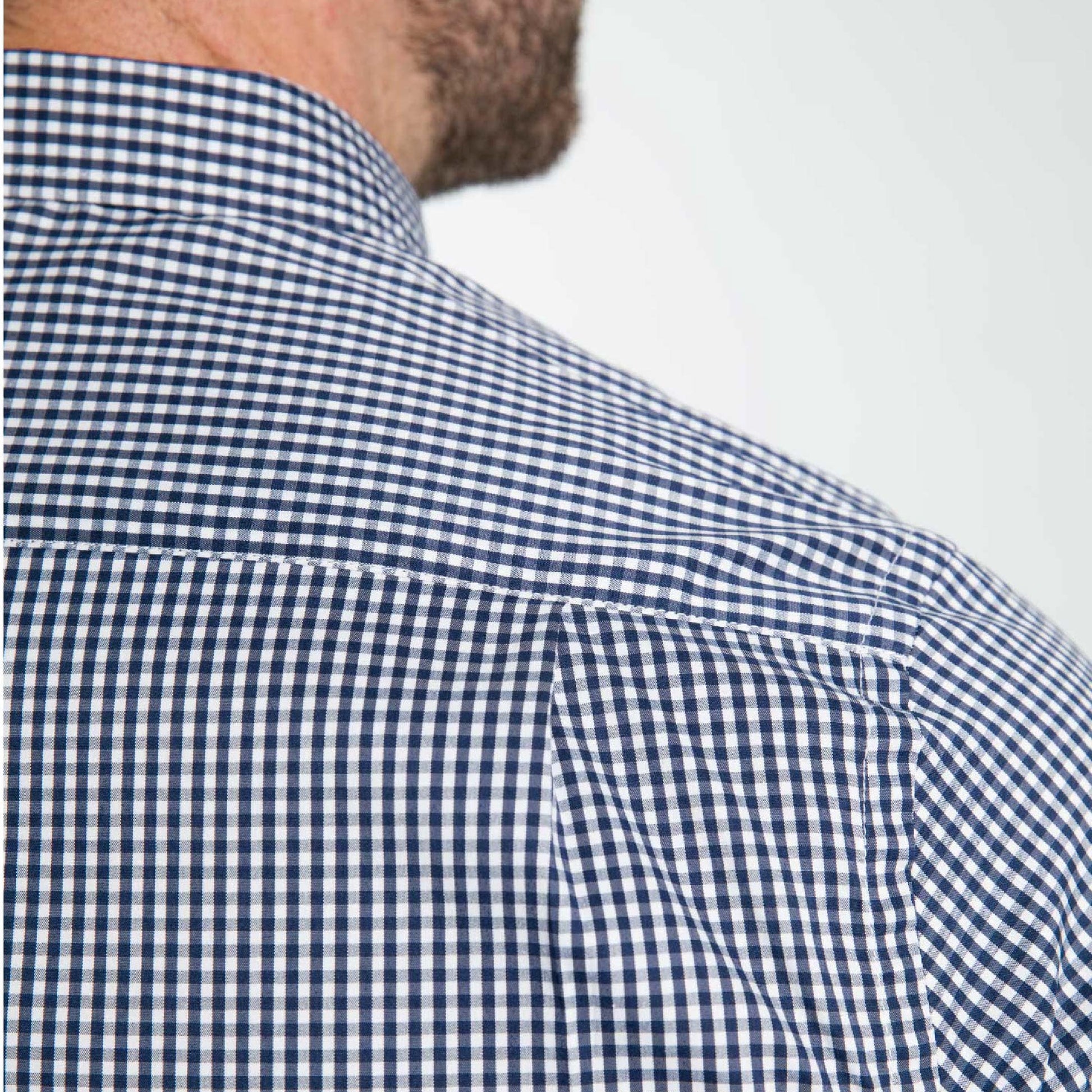 Navy Gingham Short Sleeve Wrinkle Free Shirt