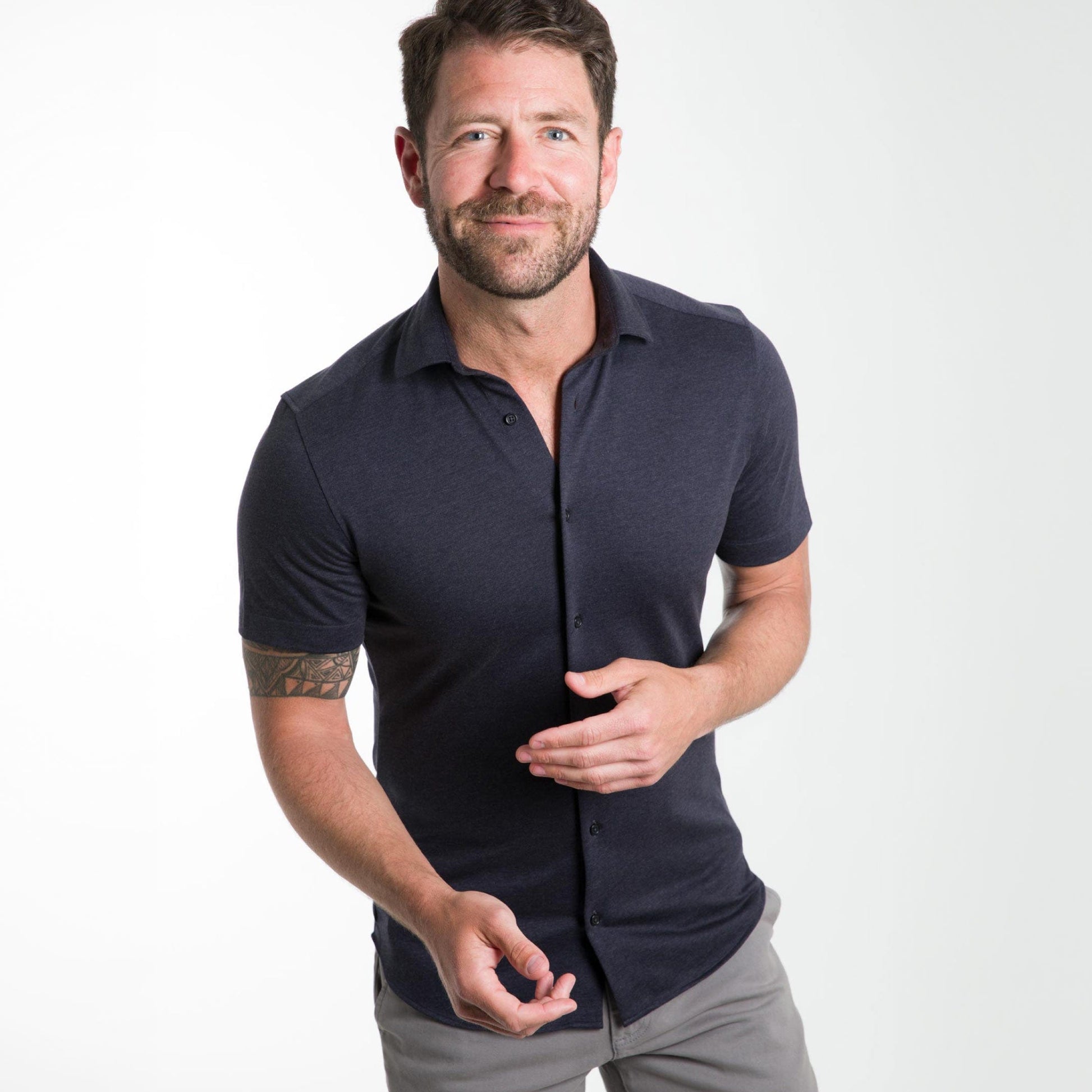 Navy Mélange Short Sleeve Performance Stretch Shirt