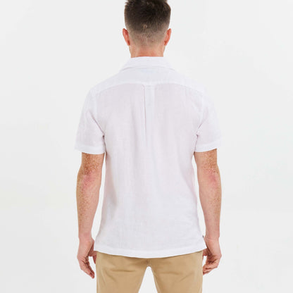 White Linen Camp Collar Short Sleeve Shirt