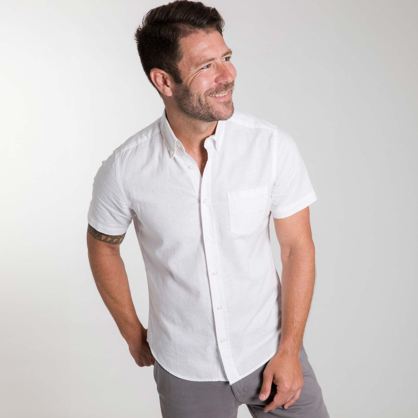 White Linen Short Sleeve Shirt