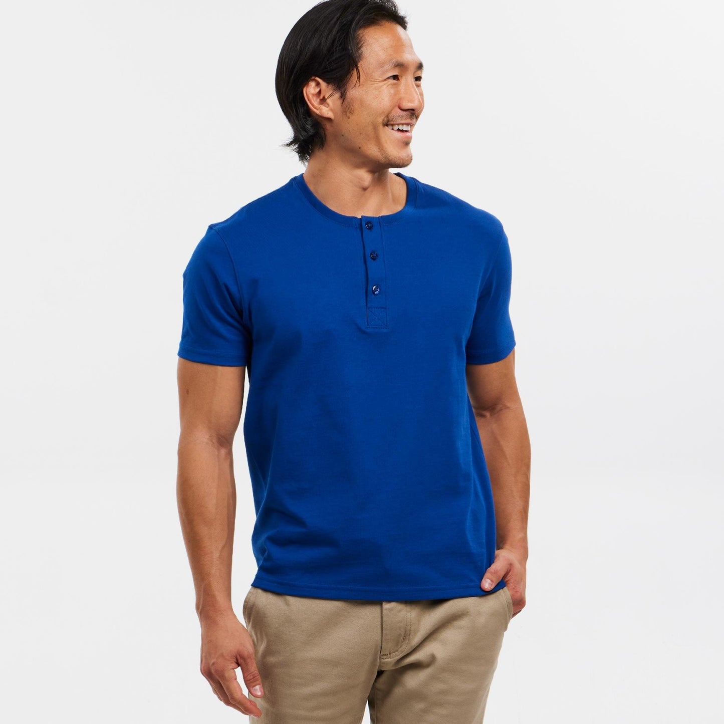 Blue Short Sleeve Pima Cotton Henley