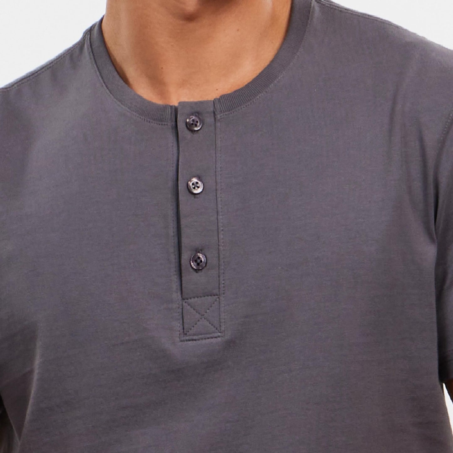 Grey Short Sleeve Pima Cotton Henley