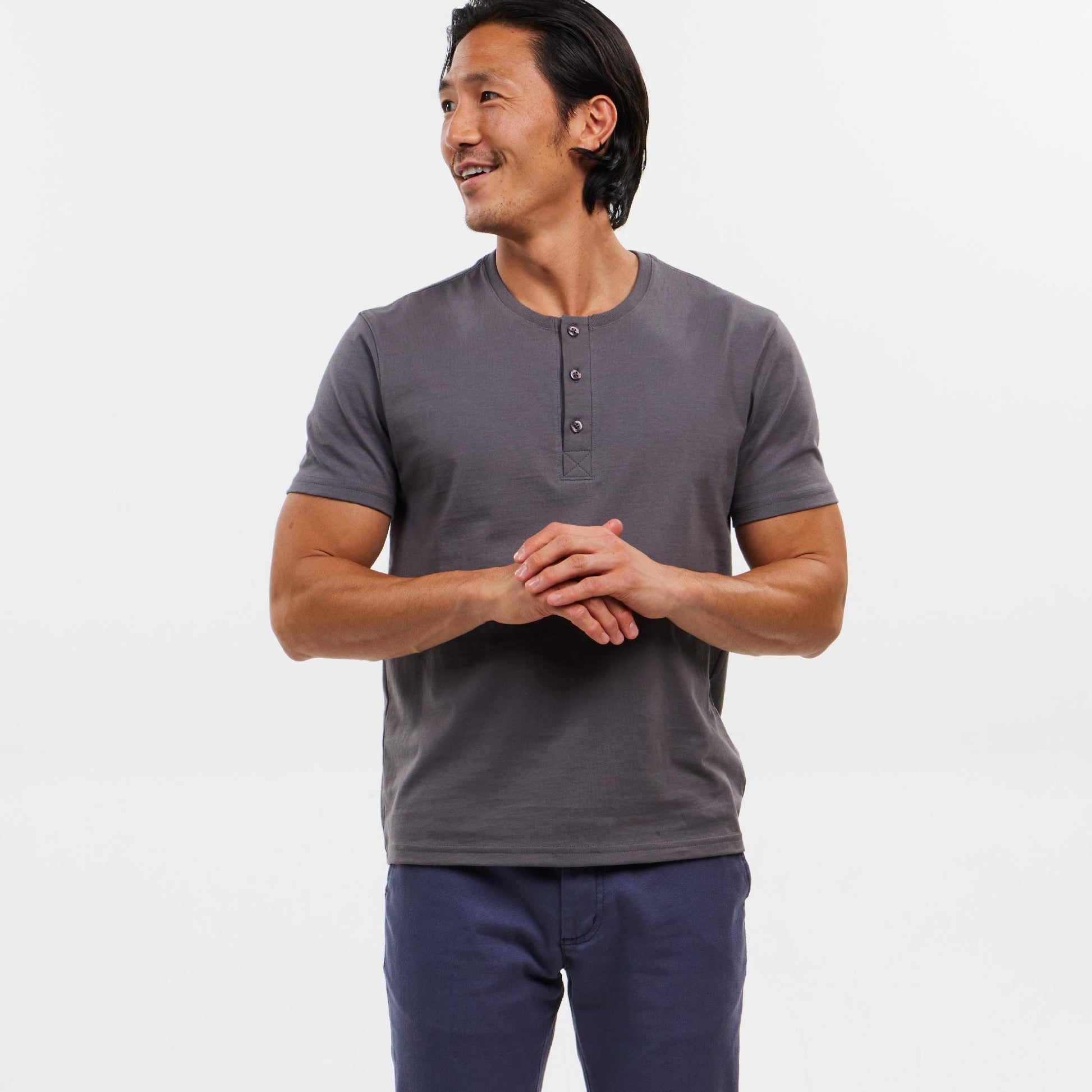 Grey Short Sleeve Pima Cotton Henley