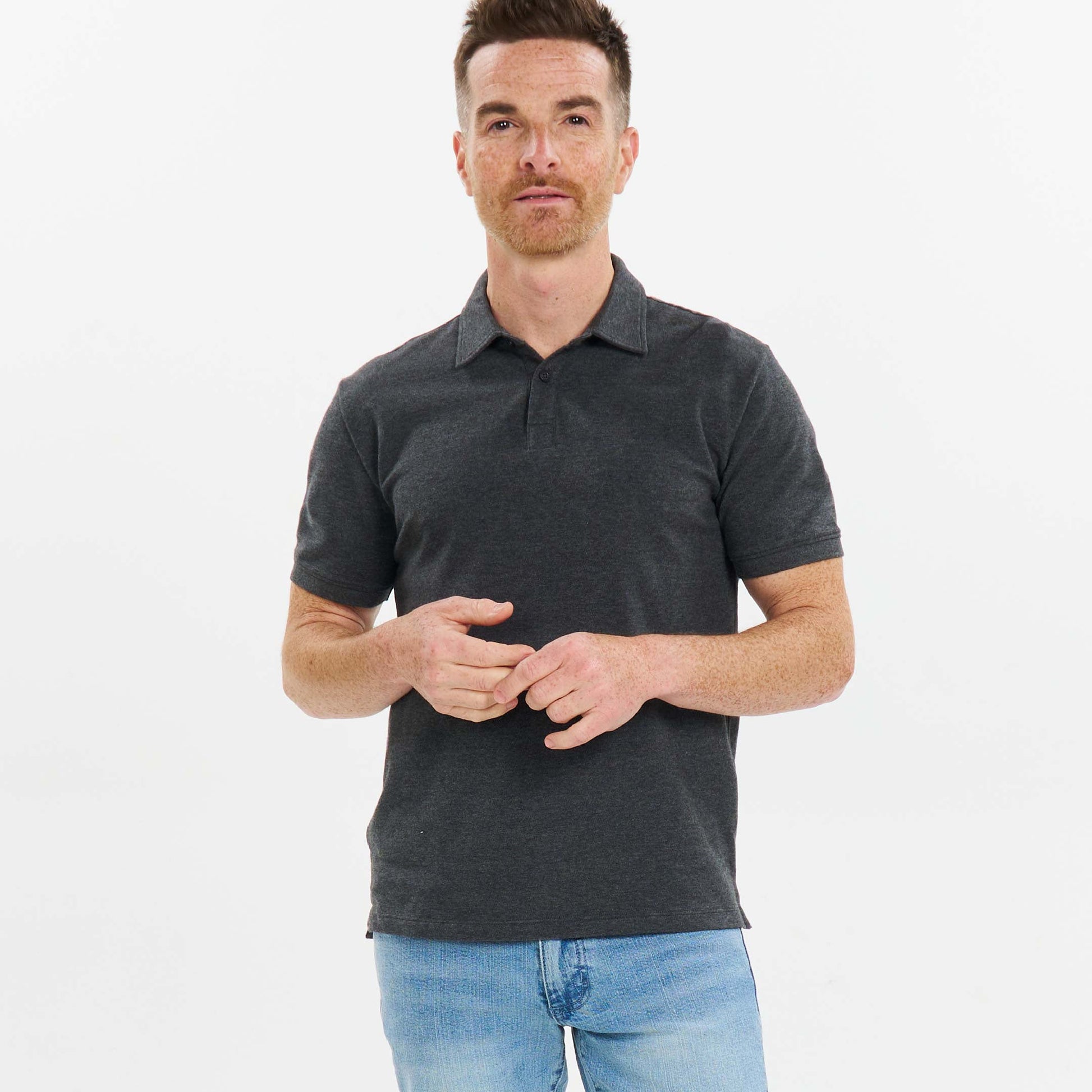 Heather Charcoal Pique Daily Polo