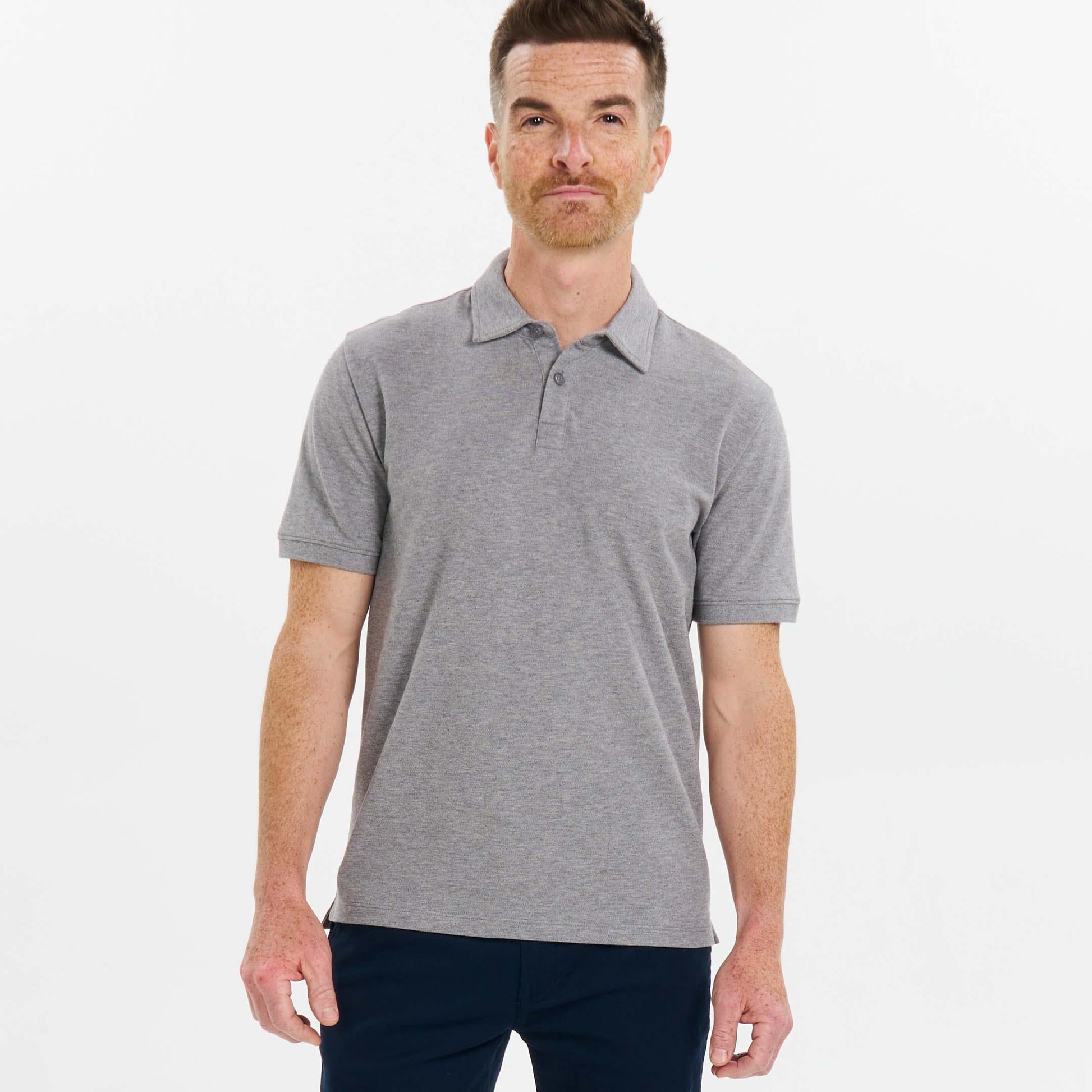 Heather Light Grey Pique Daily Polo