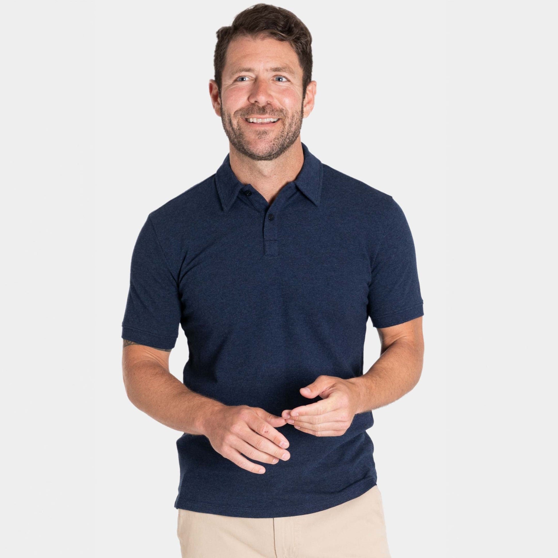 Heather Navy Pique Polo