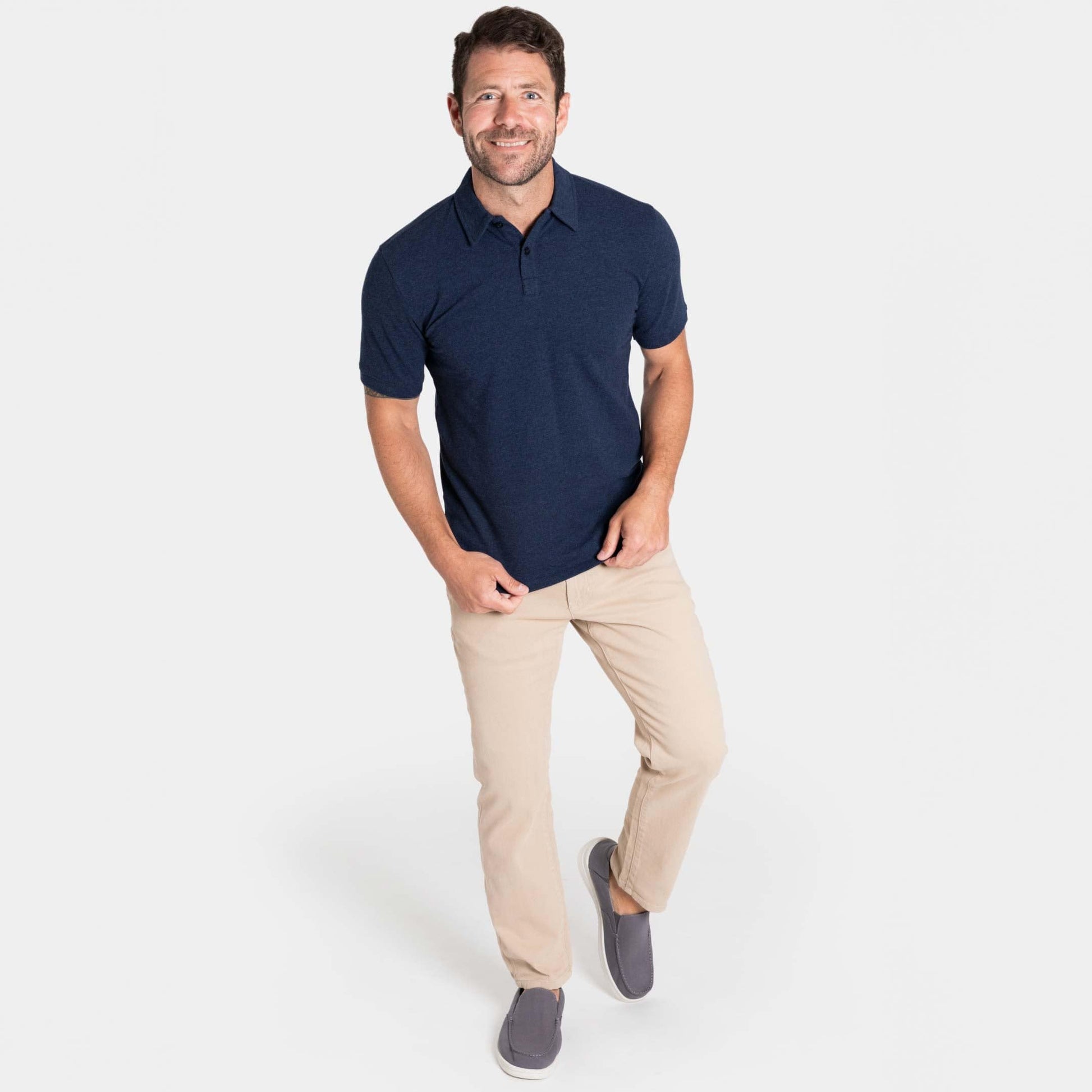 Heather Navy Pique Polo