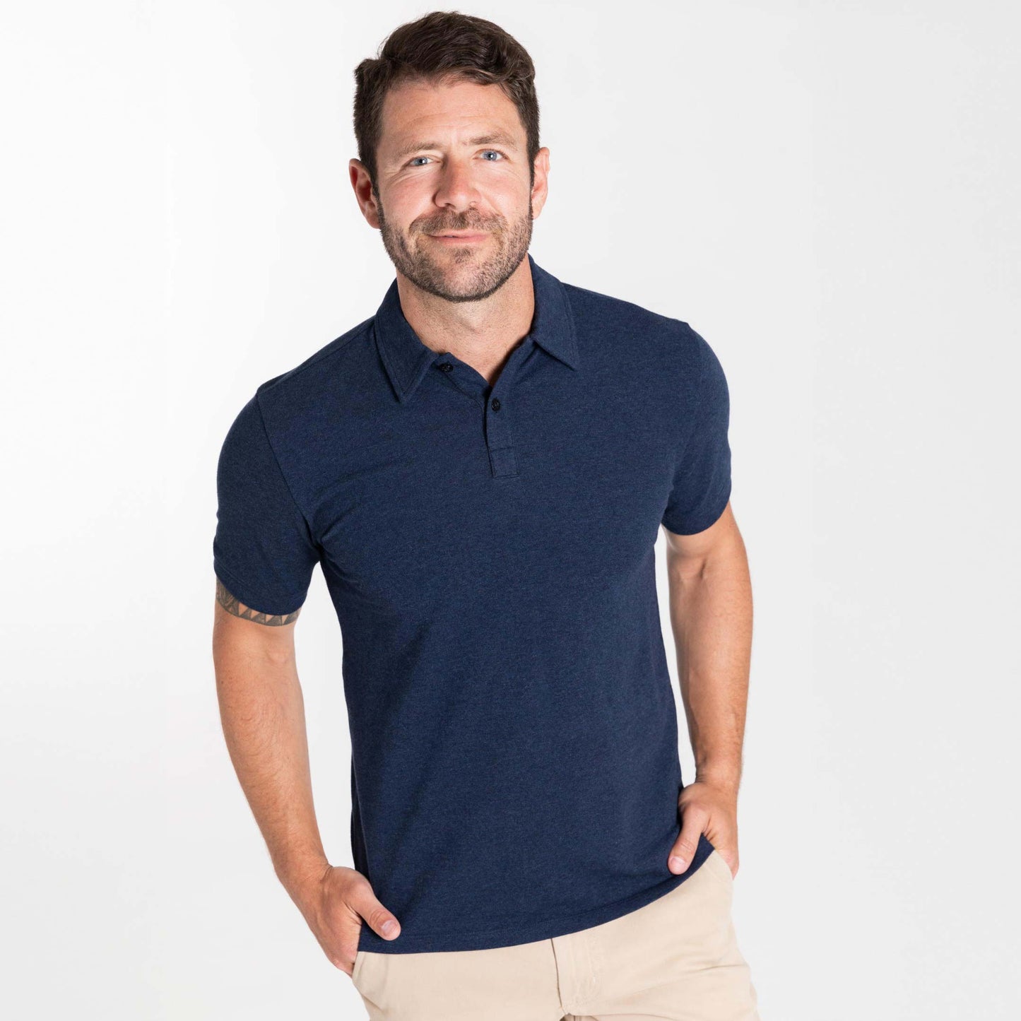 Heather Navy Pique Polo