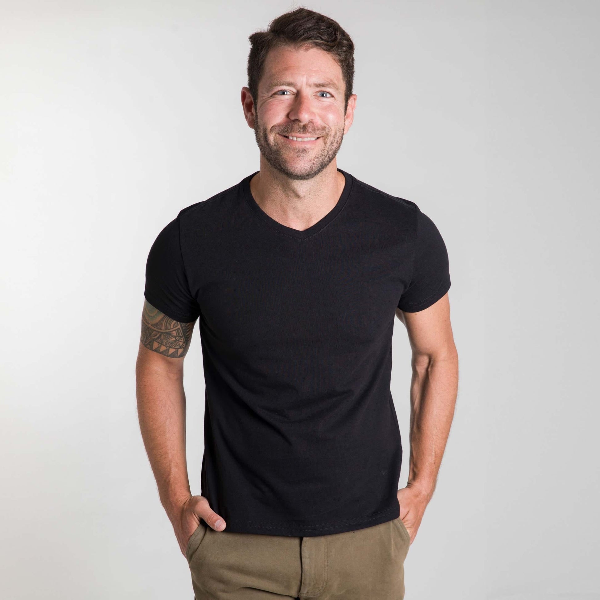 Black Pima Cotton V Neck Tee