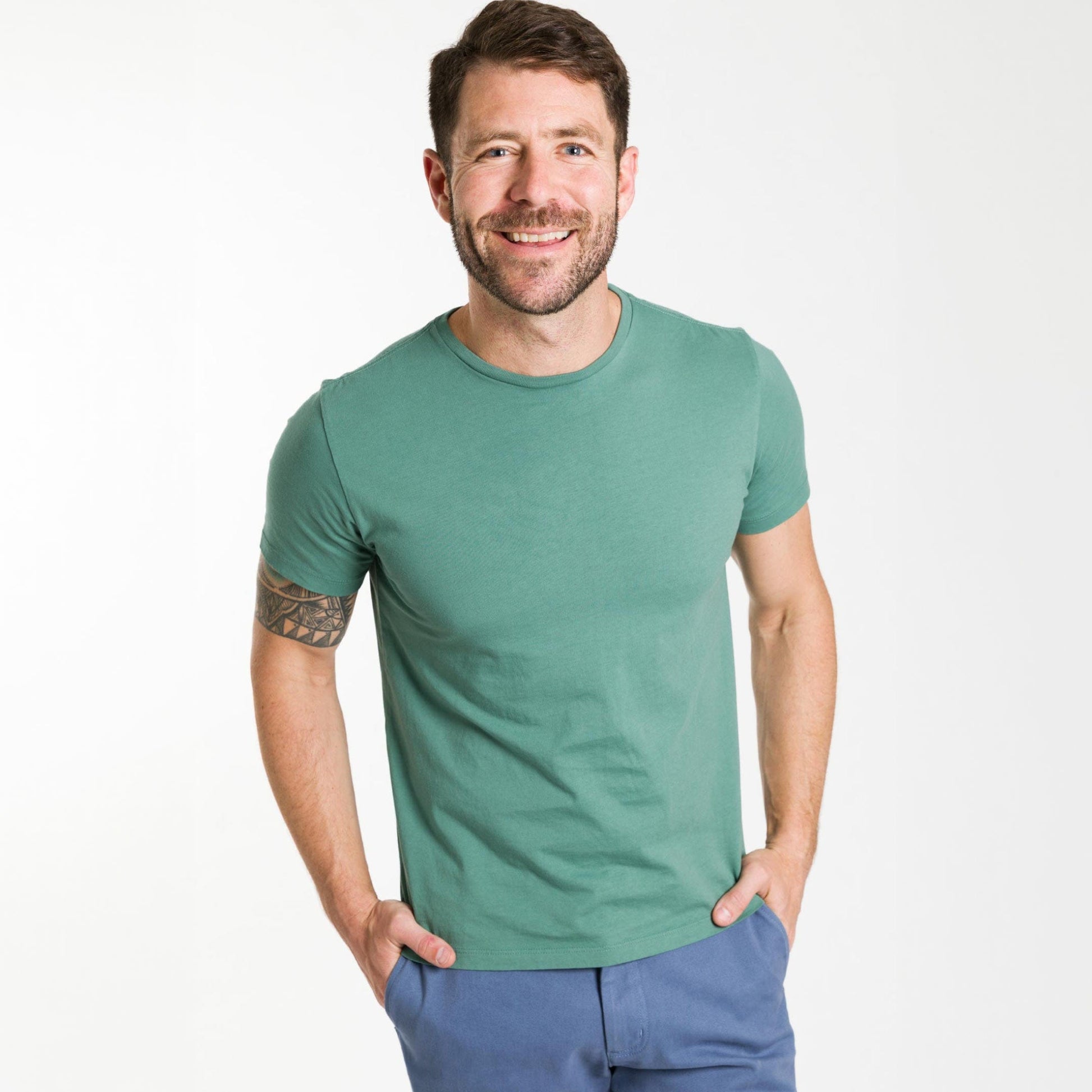 Blue Green Pima Cotton Crew Neck Tee