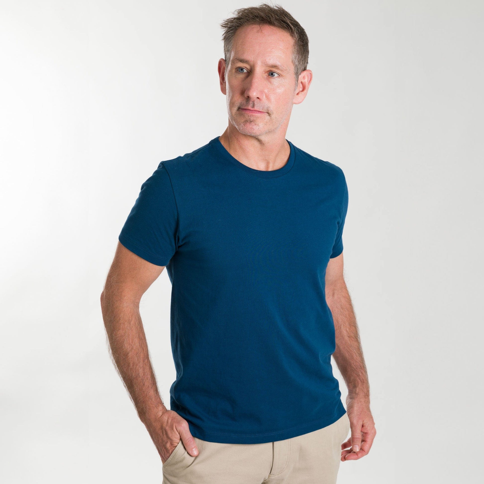 Blue Pima Cotton Crew Neck Tee