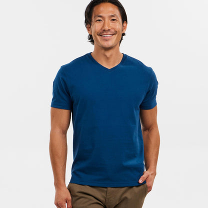 Blue Pima Cotton V Neck Tee