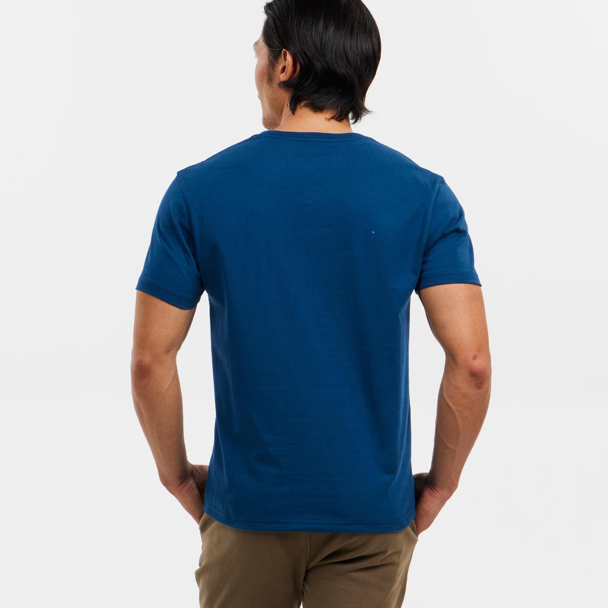 Blue Pima Cotton V Neck Tee