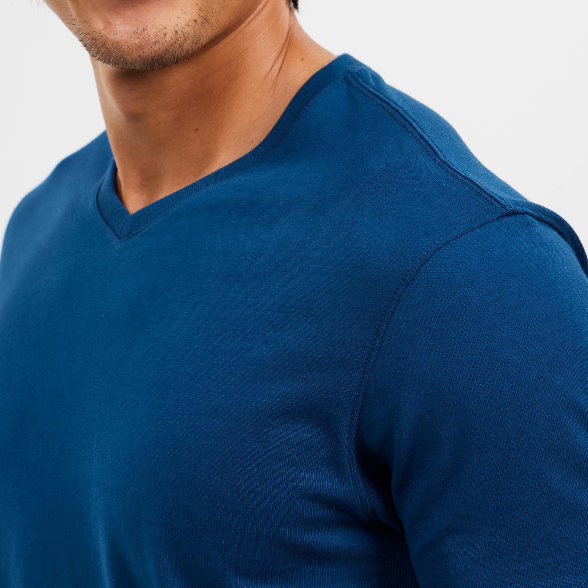 Blue Pima Cotton V Neck Tee