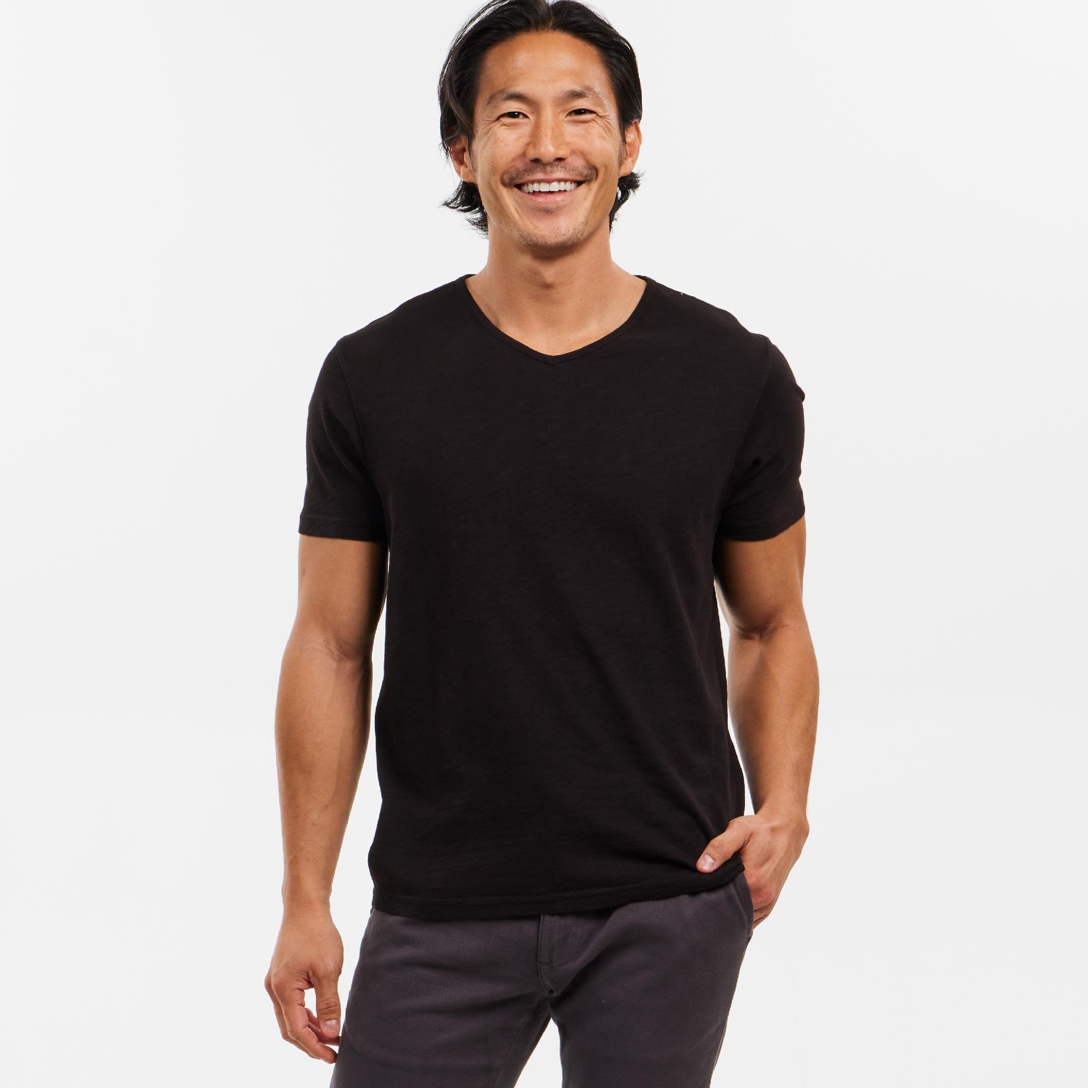 Lightweight Washed Black V Neck Tee