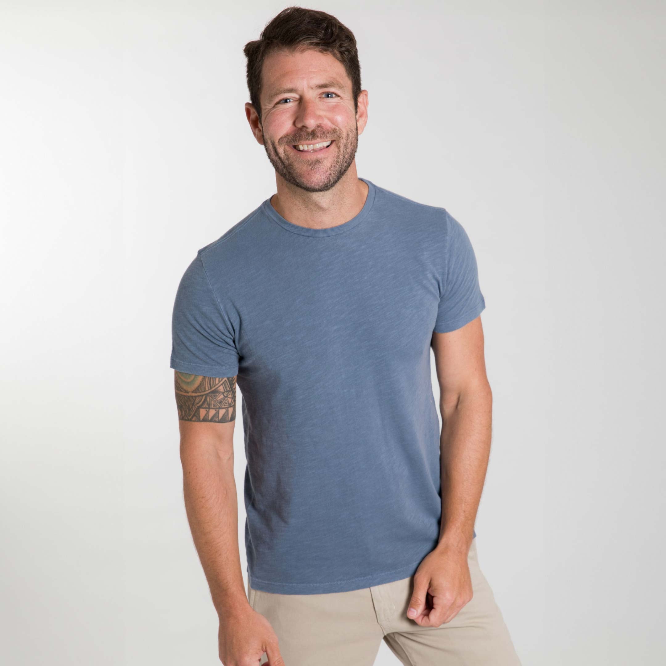 Lightweight Washed Blue Crew Neck Tee