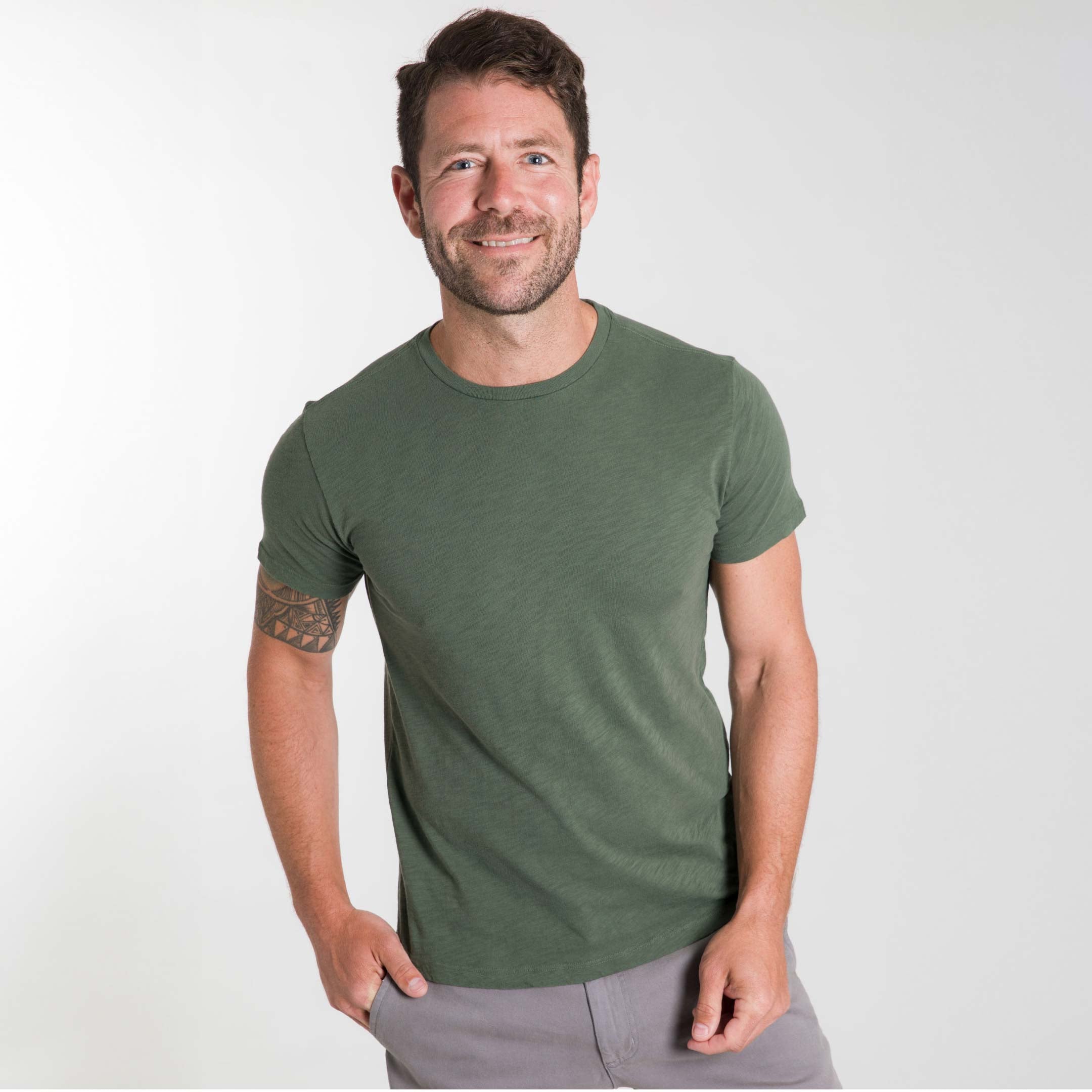 Lightweight Washed Dark Green Crew Neck Tee