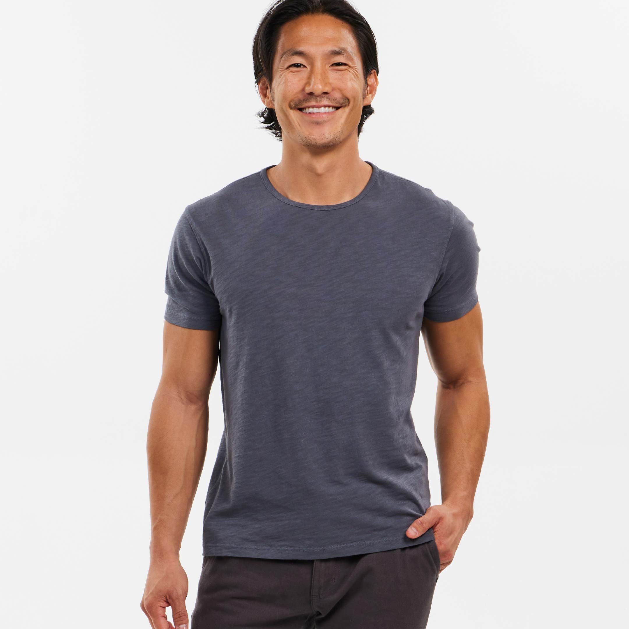 Lightweight Washed Dark Grey Crew Neck Tee